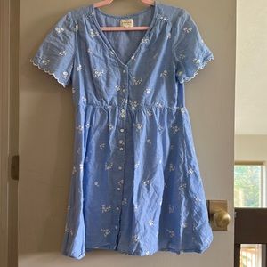 Sézane blue and white button down embroidered dress